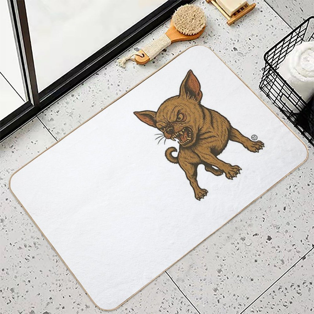 Fearless Japanese Style Angry Chihuahua - No Fear Vintage Japanese Yokai Style  High-Traffic Bath Mat