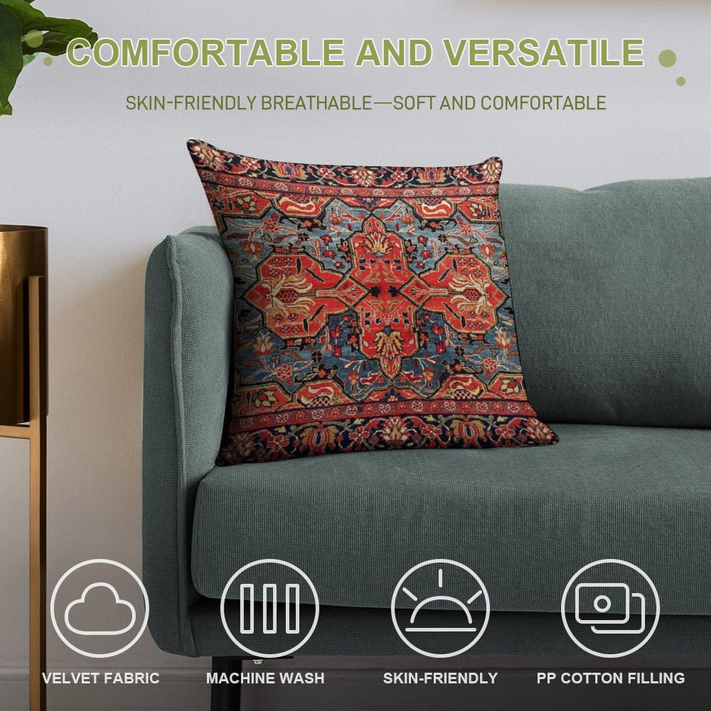 Kashan Poshti Central Persian Rug Print Soft Gift Ready Throw Pillow