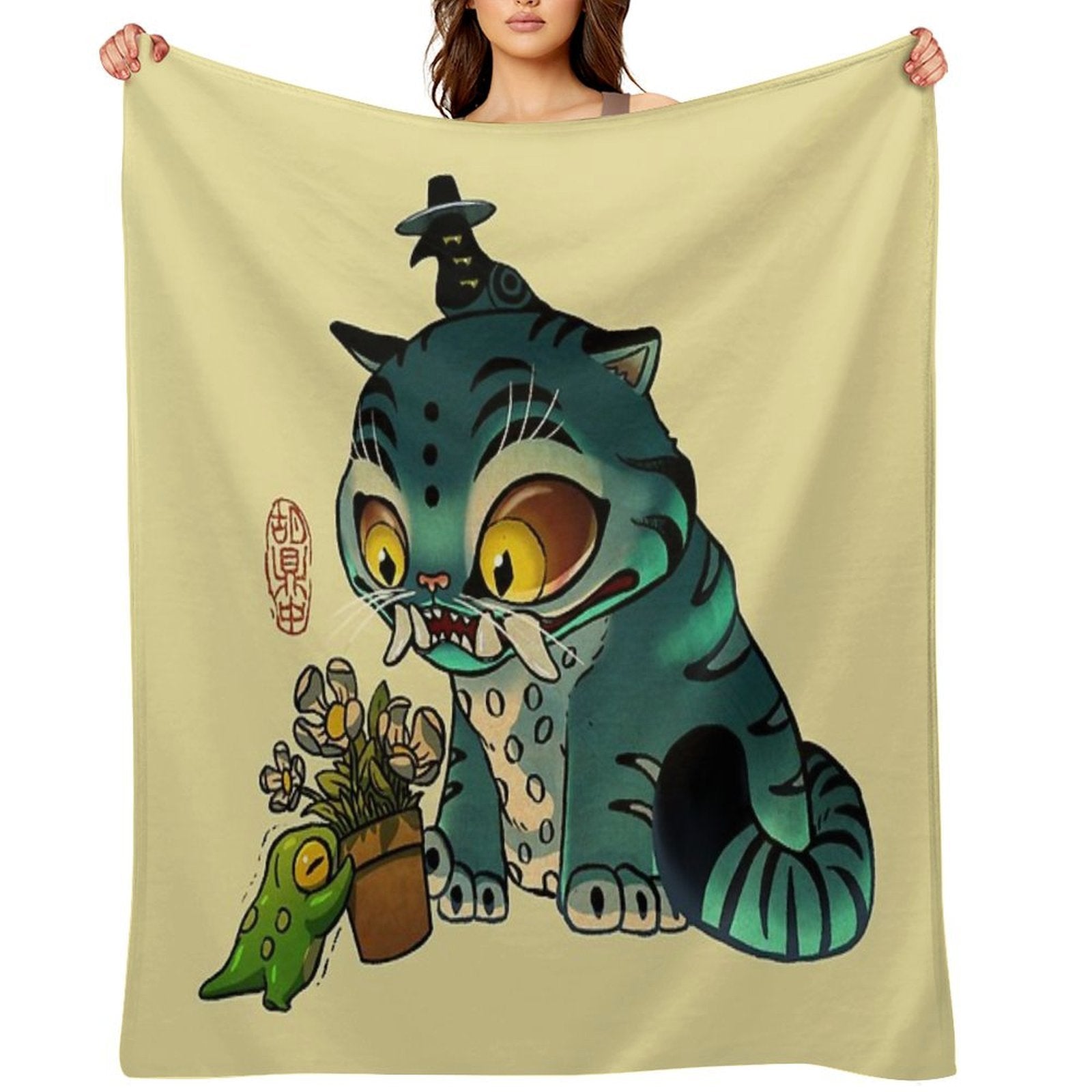 Korean Tiger And Magpie Derpy And Sussie Demon Hunters KPop Asian Fantasy Frog Illustration Shrink-resistant Throw Blanket
