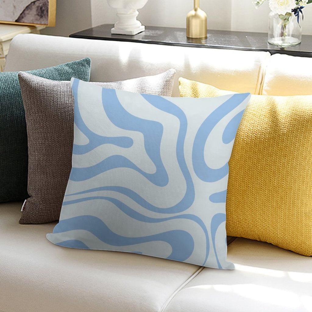 Retro Modern Liquid Swirl Abstract Pattern Square in Light Blue Soft Skin-Friendly Throw Pillow
