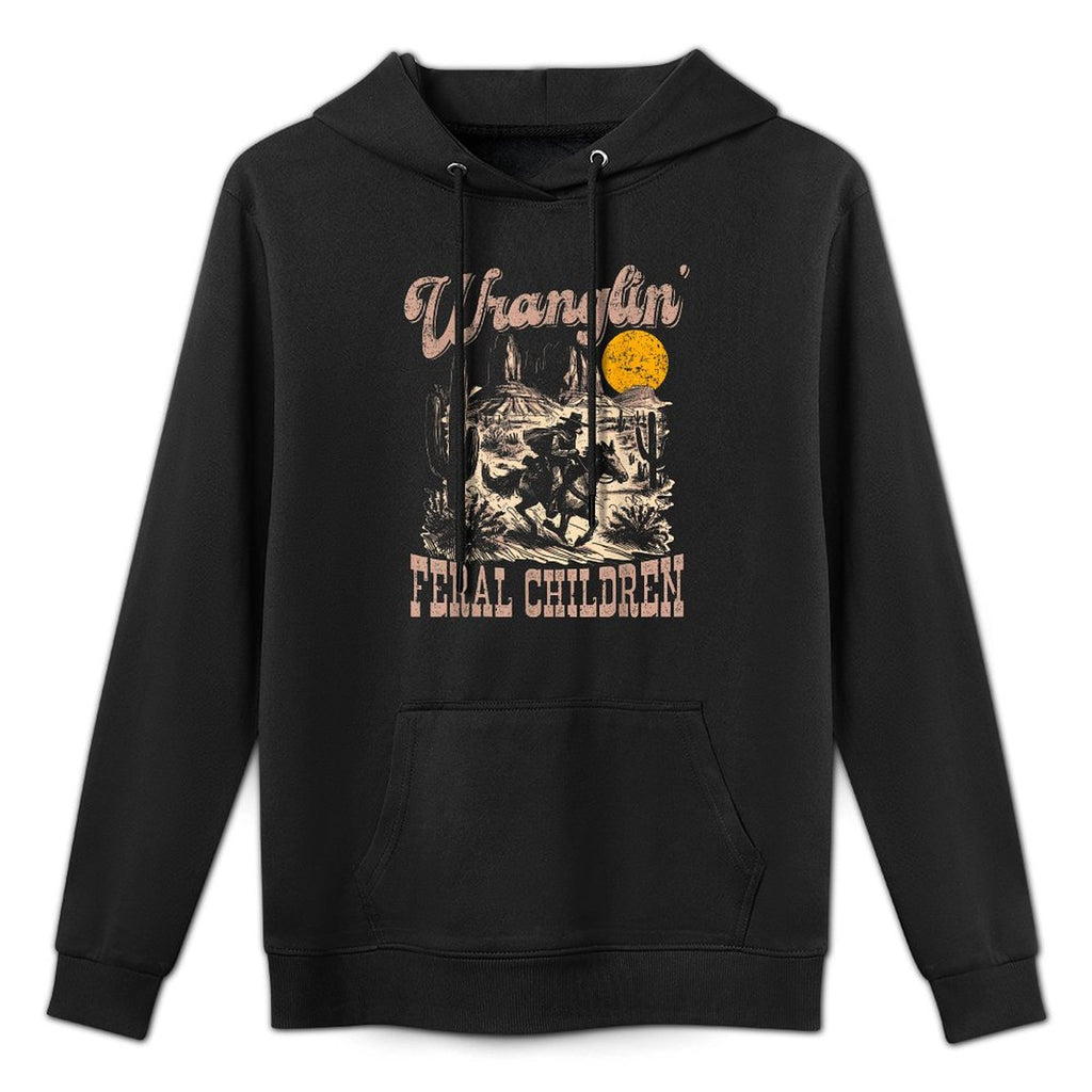 Retro Wranglin&#39; Feral Children Raccoon 90s Western Durable Construction Hoodie