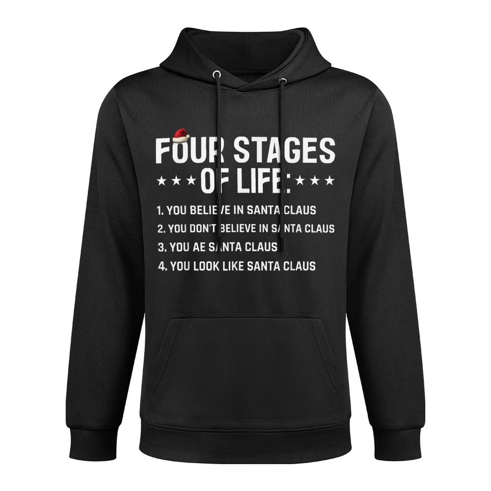 Four Stages of Life Santa Funny Christmas Meme Shape Retention Hoodie