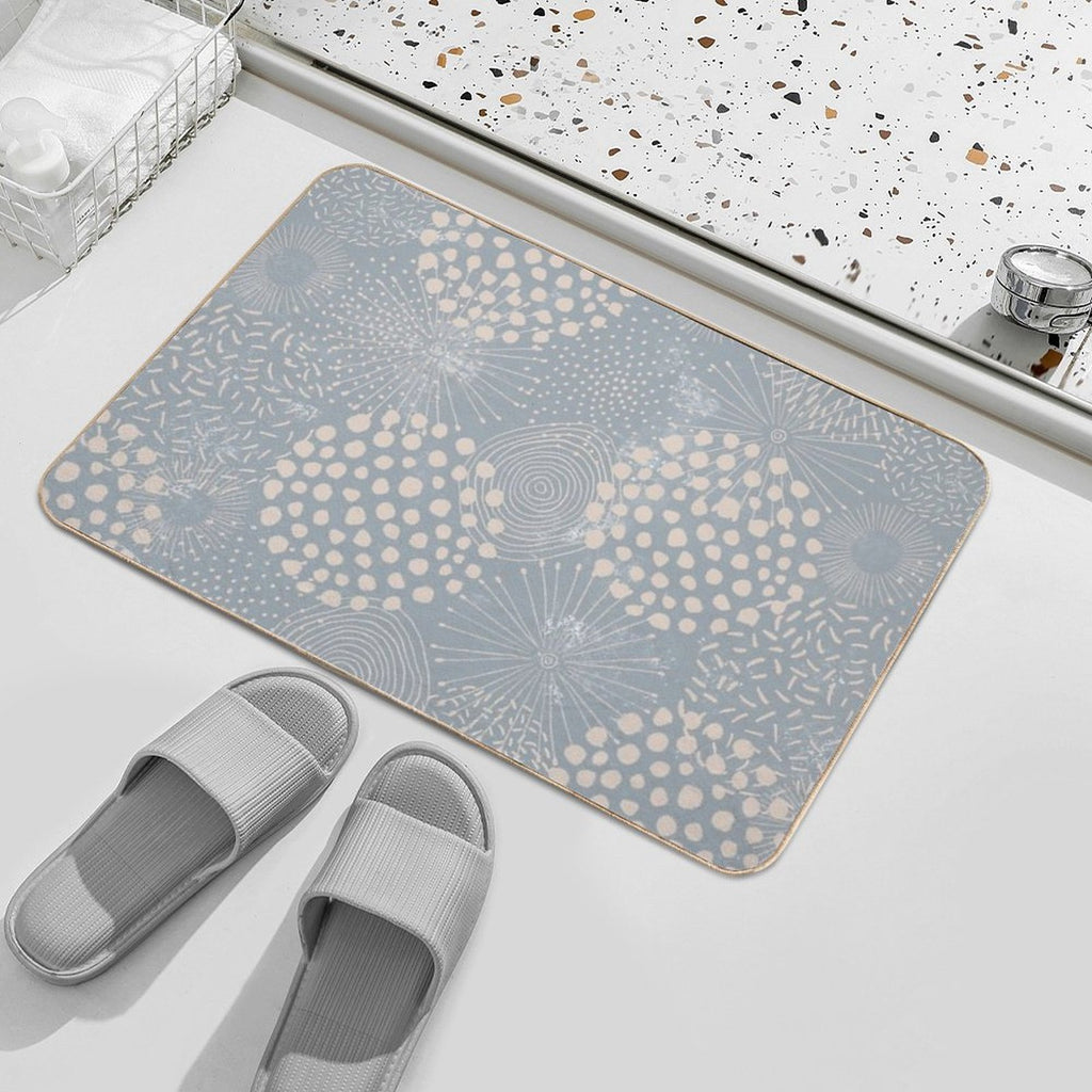 Blue  Abstract Geometric Repeat Pattern  Toxin-Free Bath Mat