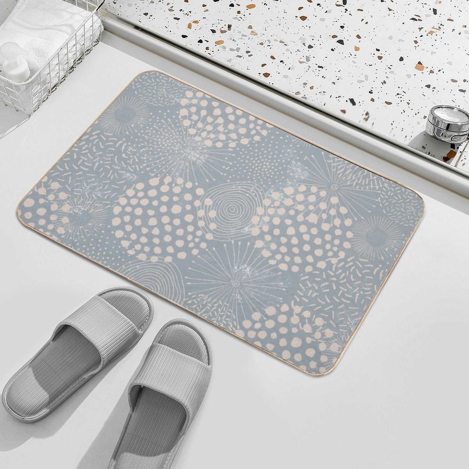 Blue  Abstract Geometric Repeat Pattern  Toxin-Free Bath Mat