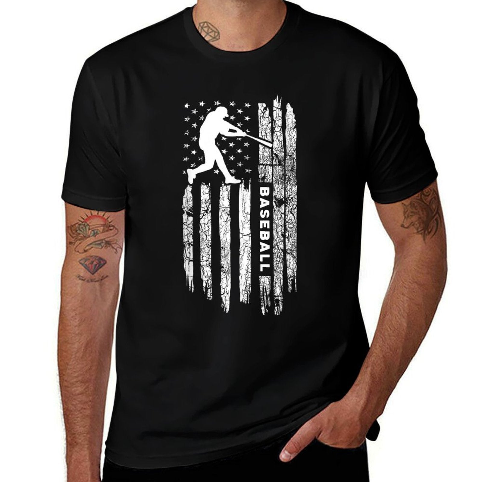 American Flag Baseball Apparel - Vintage Baseball  Easy-care T-Shirt