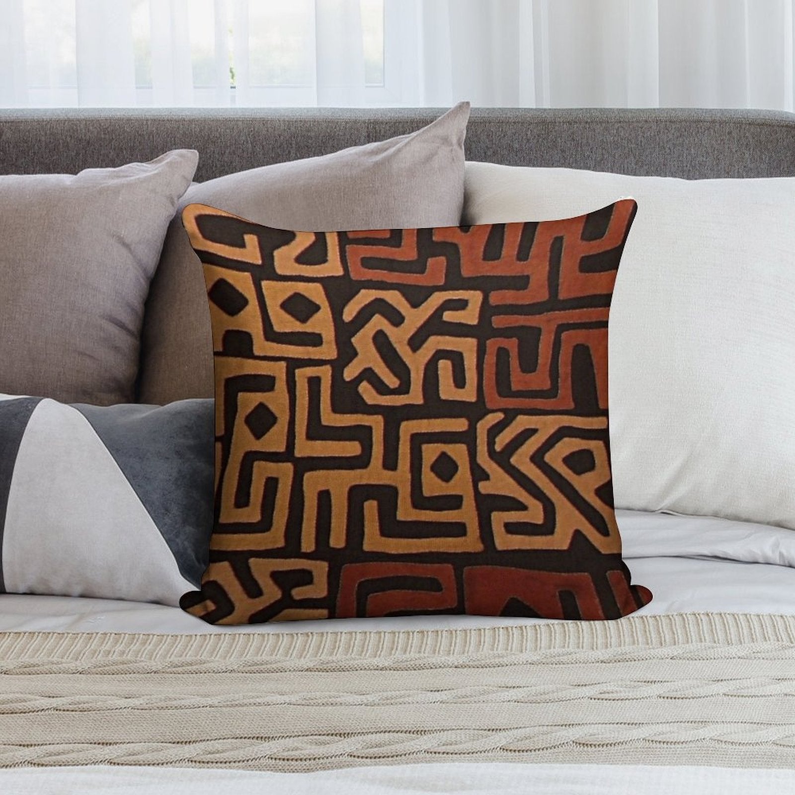 African Mudcloth Pattern Soft Style Accent Throw Pillow