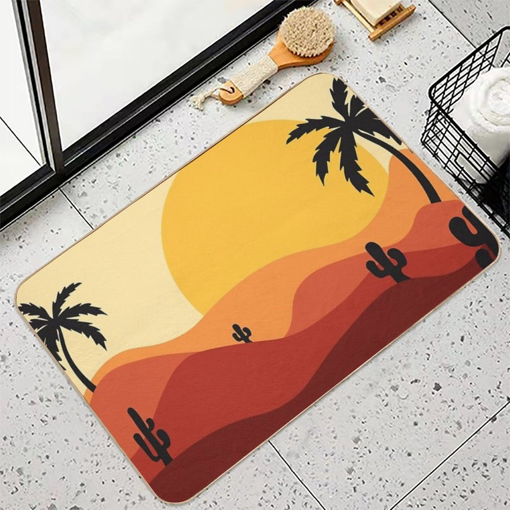 Sunset in The Desert with Cacti  Easy Maintenance Bath Mat