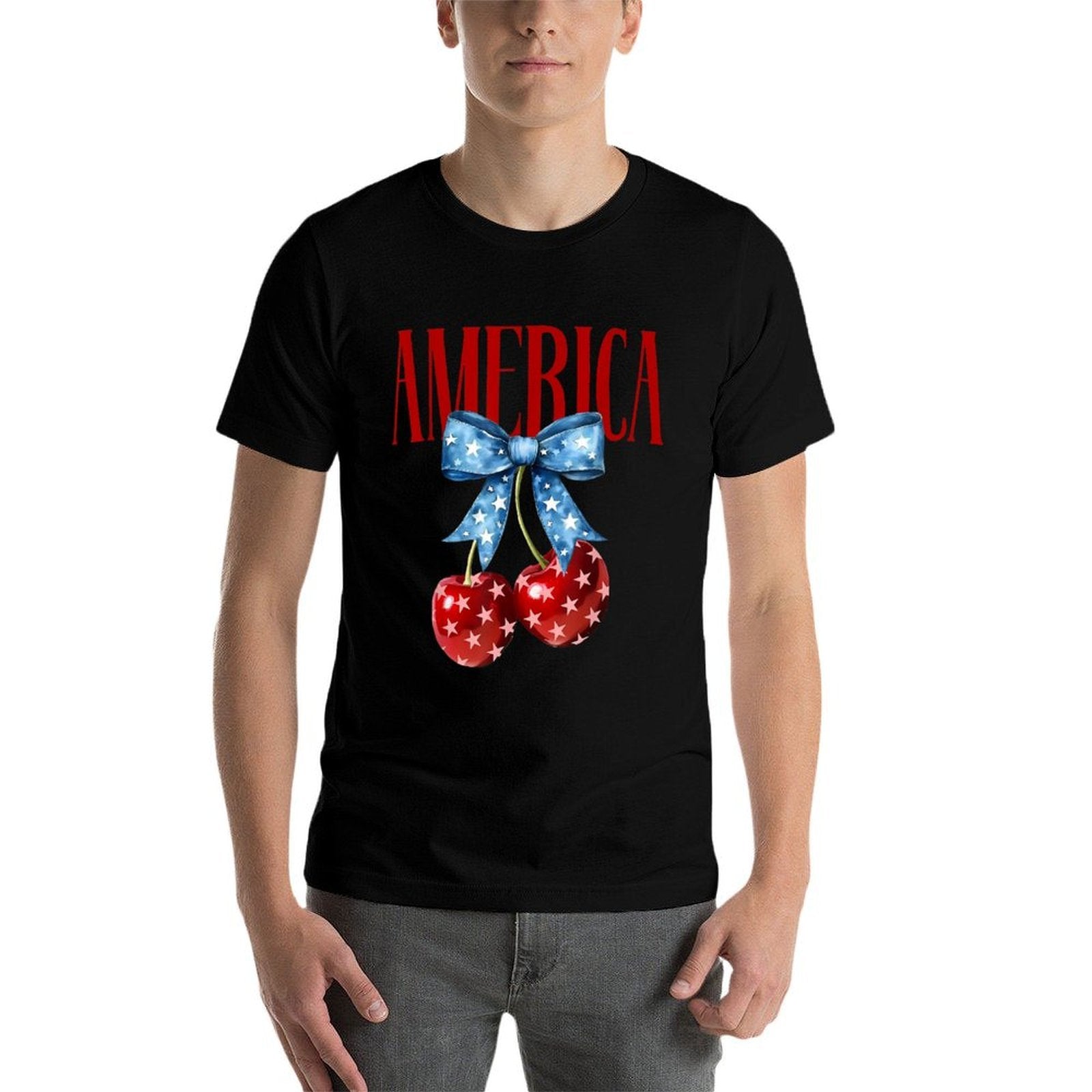 American Coquette Cherry Bow Patriotic USA 4th Of July  Eco-friendly Material T-Shirt