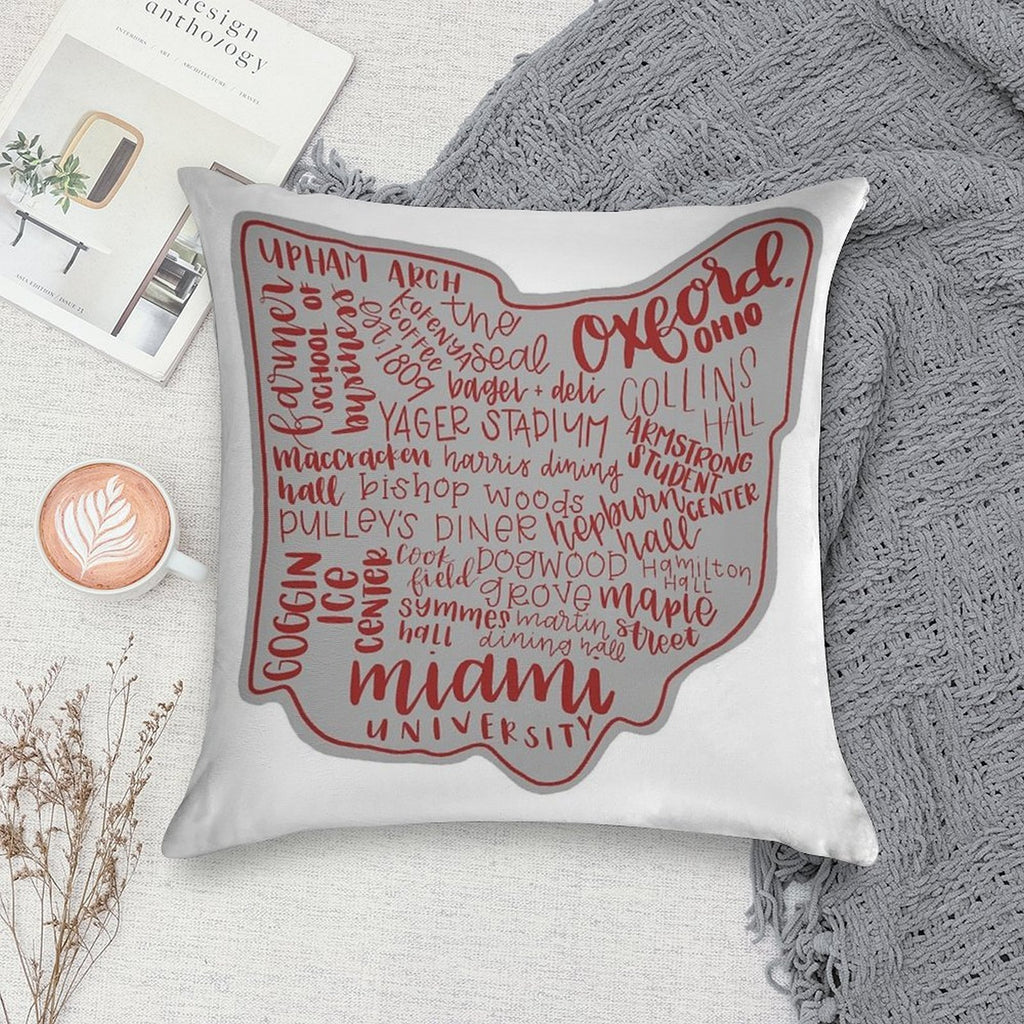 Miami University Ohio Art Print Soft Fade-Resistant Throw Pillow