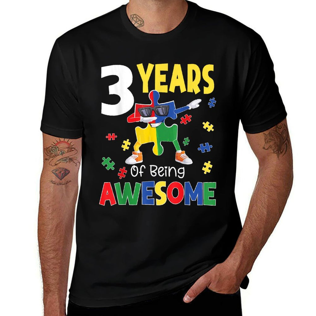 Three Years Of Being Awesome Autism Birthday Puzzle Piece  Vintage-inspired T-Shirt