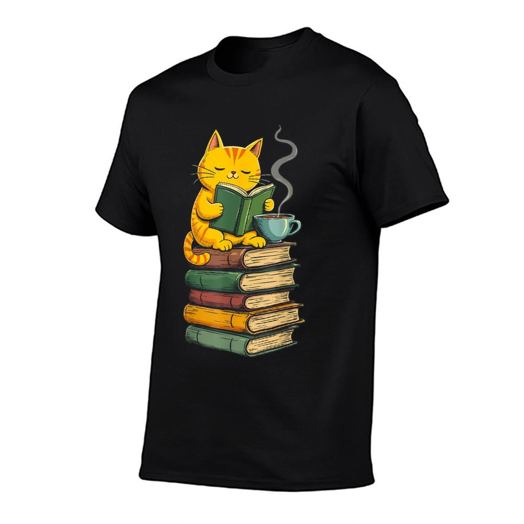 Kawaii Cats Lover Coffee Books Teacher Librarian Cat  Slim-fit Cut T-Shirt