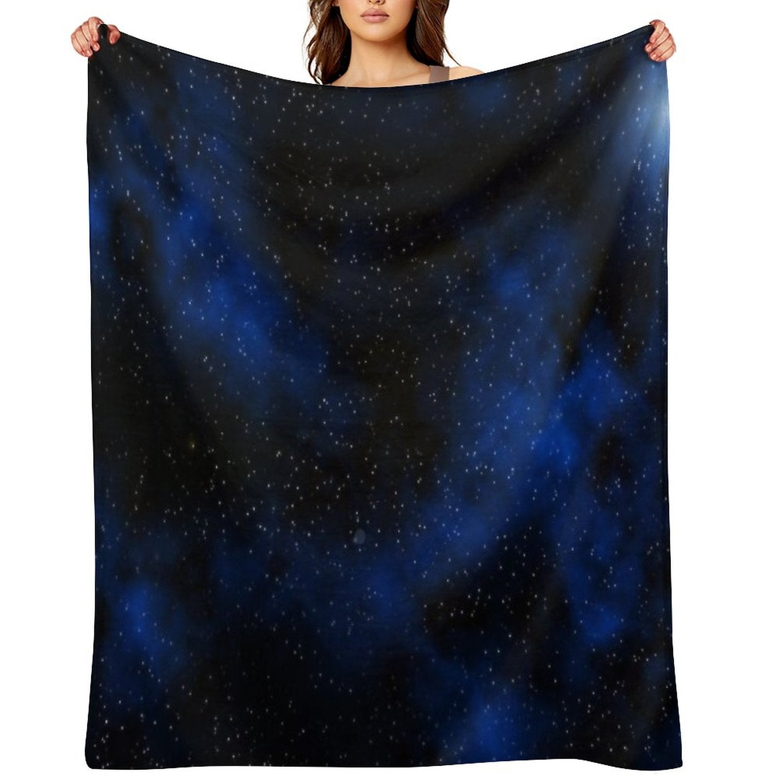 Dark Space with Tiny Sparkle Stars, Black And Blue, Glitter Star Dust Starry Constellation, Galaxy, Outer Space, Universe Machine-washable Throw Blanket
