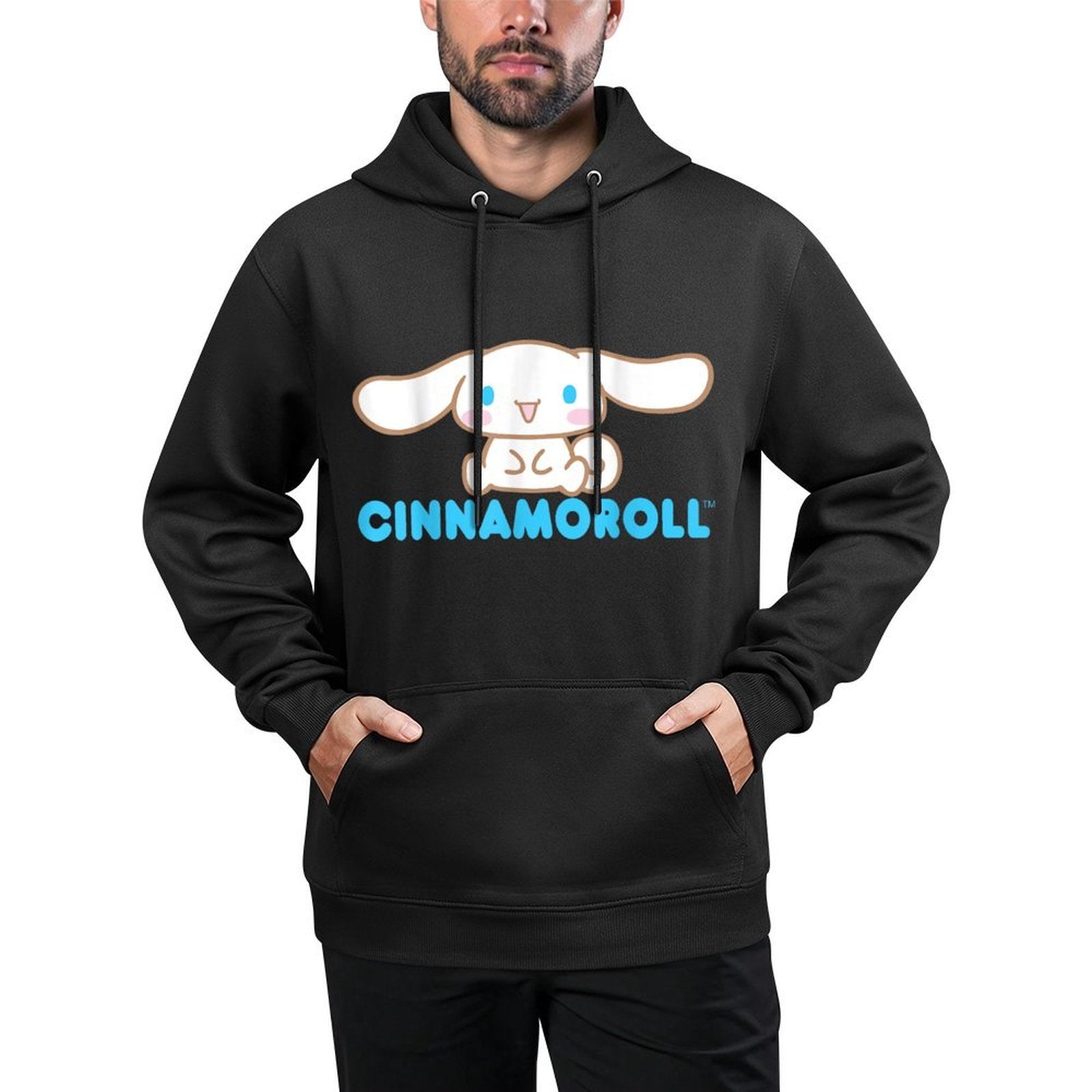 SANRIO Cinnamoroll Character Front & Back, Black Machine Washable Hoodie