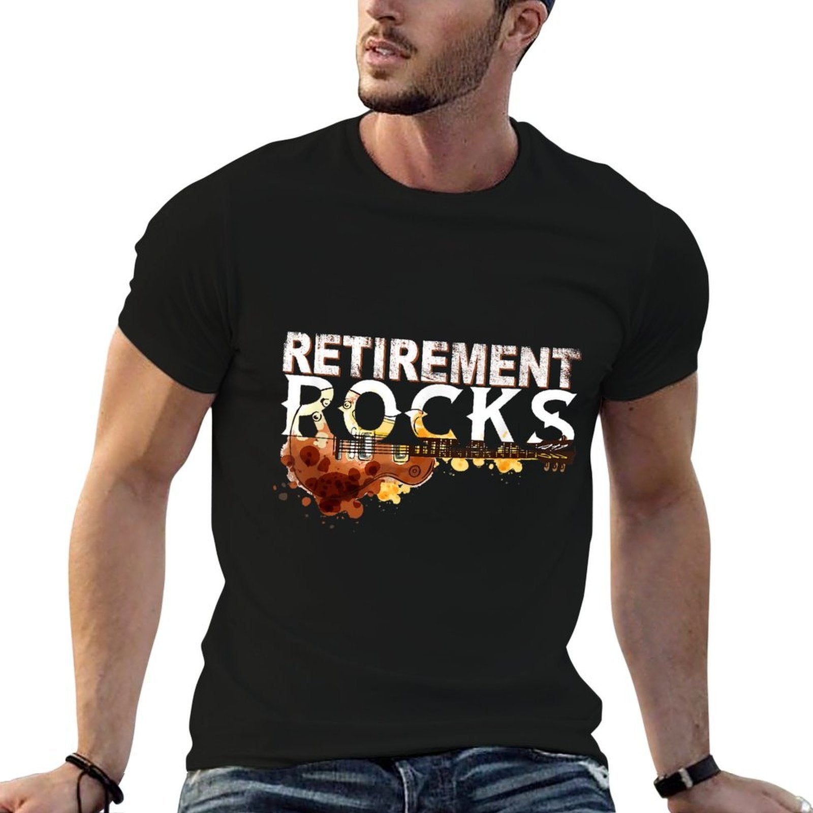 Retirement Rocks Guitar Old Rockers Retired  Fade-proof Color T-Shirt