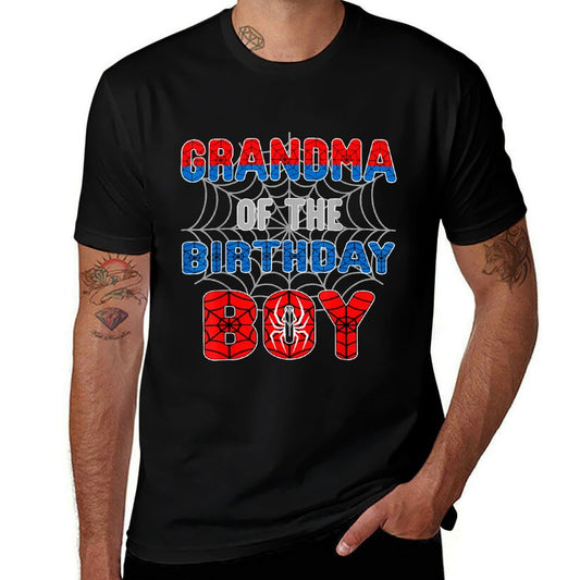 Spider Web Birthday Party Grandma of The Birthday Boy  Oversized Silhouette T-Shirt