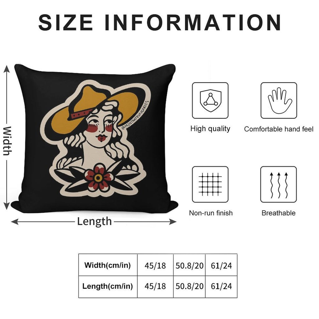 Traditional Cowgirl Tattoo Flash Soft Home Decor Throw Pillow