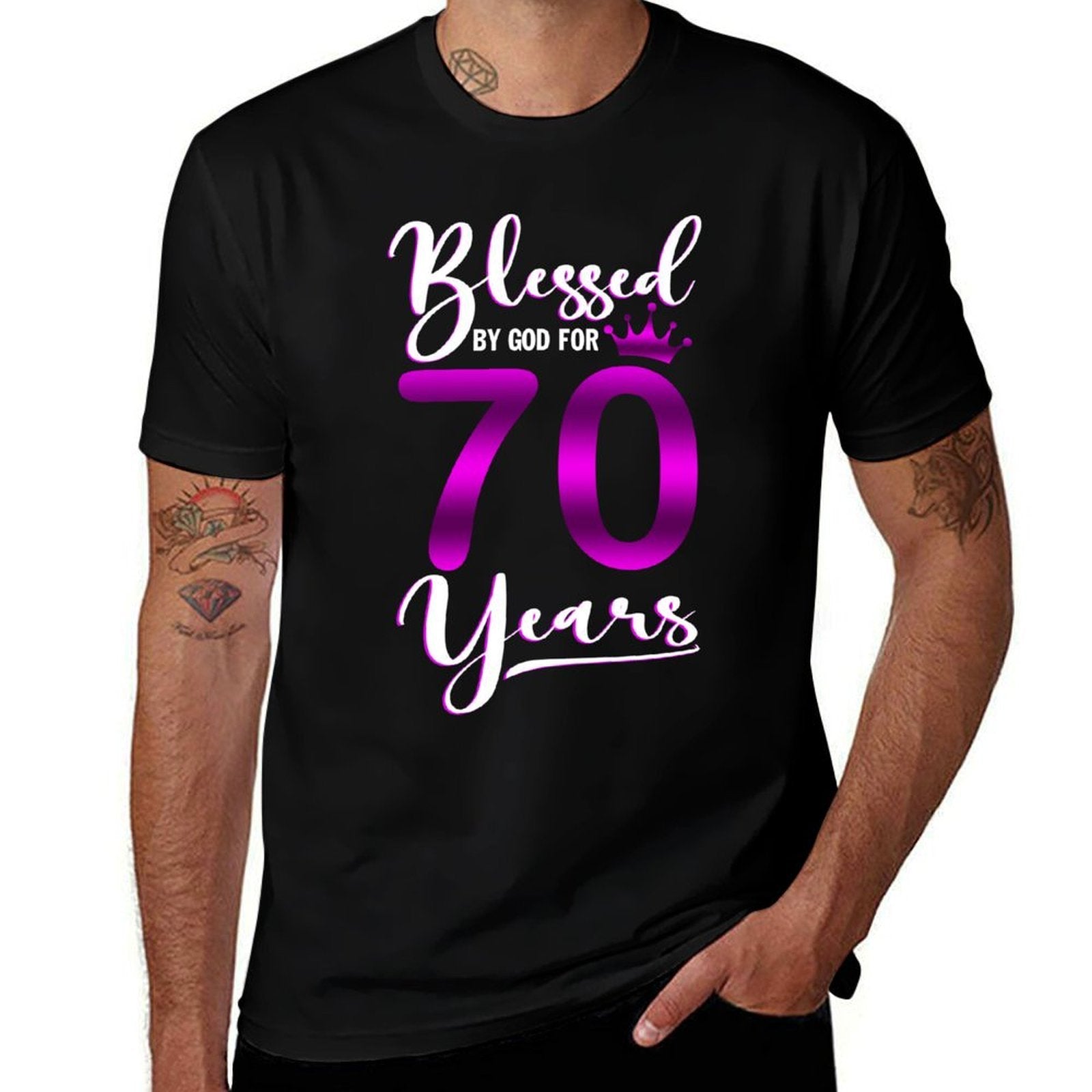 Vintage Blessed by God For 70 Years Old Happy 70th Birthday  Easy-care T-Shirt