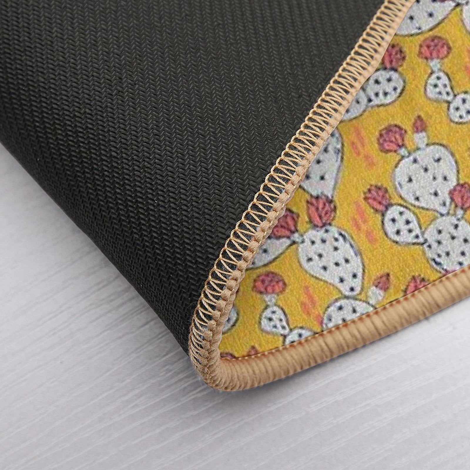 Coral Flowering Cactus on Mustard Yellow  Multi-Purpose Bath Mat