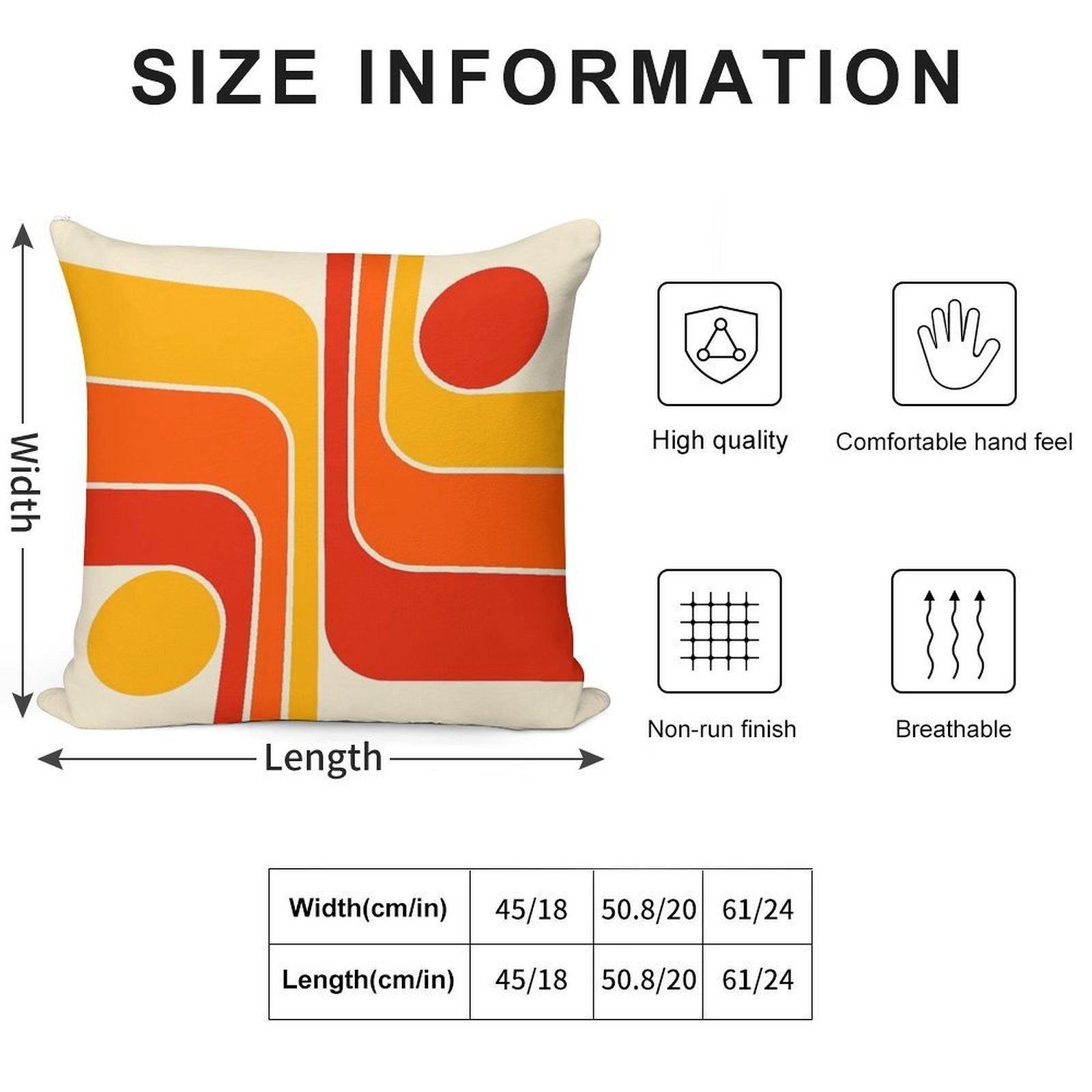 Retro Geometric Design 692 Red Orange Yellow And Beige Soft Ultra-Soft Texture Throw Pillow