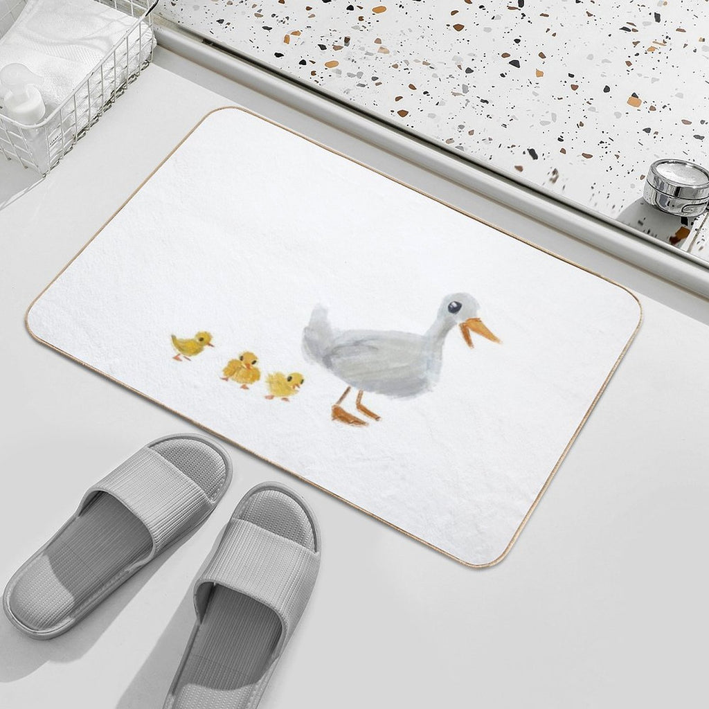 Mama Duck And Ducklings Cute Bird Pastel Drawing  Odorless Bath Mat