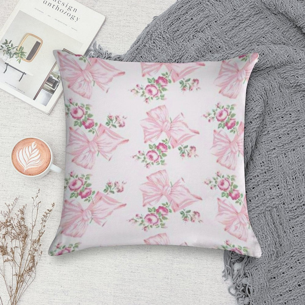 Coquette Floral Bow Pattern Soft Luxury Feel Throw Pillow