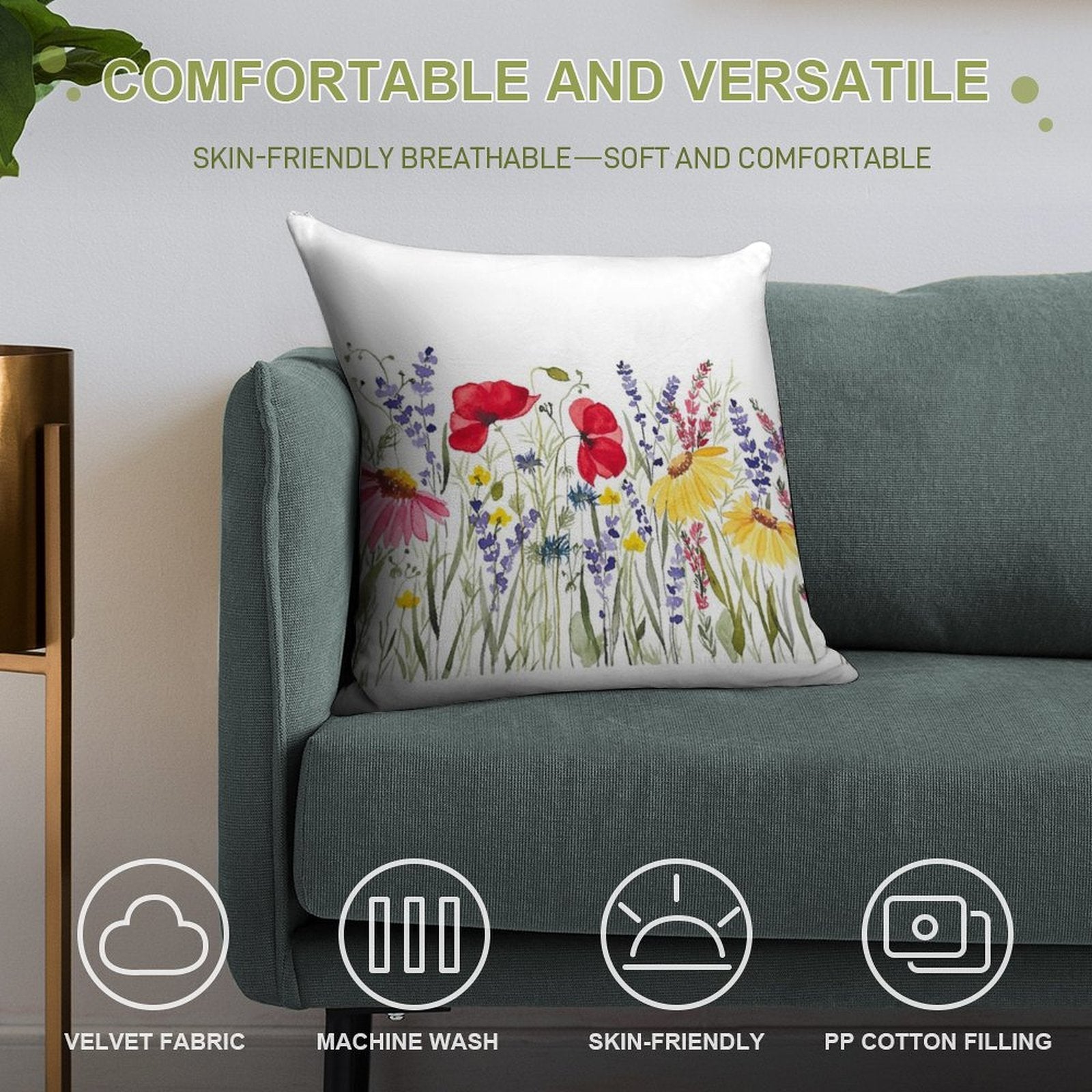 Wildflower Meadow Soft Shrink-Resistant Throw Pillow