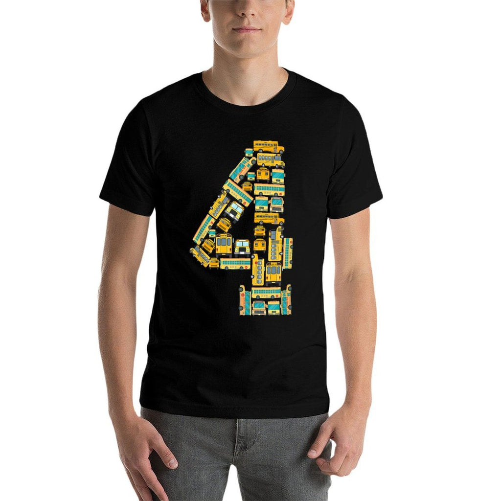 4-Year-Old Toddler 4th Birthday School Bus Theme Kids Party  Graphic-printed T-Shirt