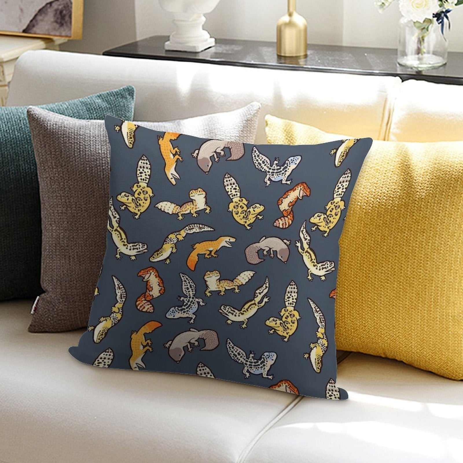 Chub Geckos in Dark Grey Soft Hidden Zipper Throw Pillow