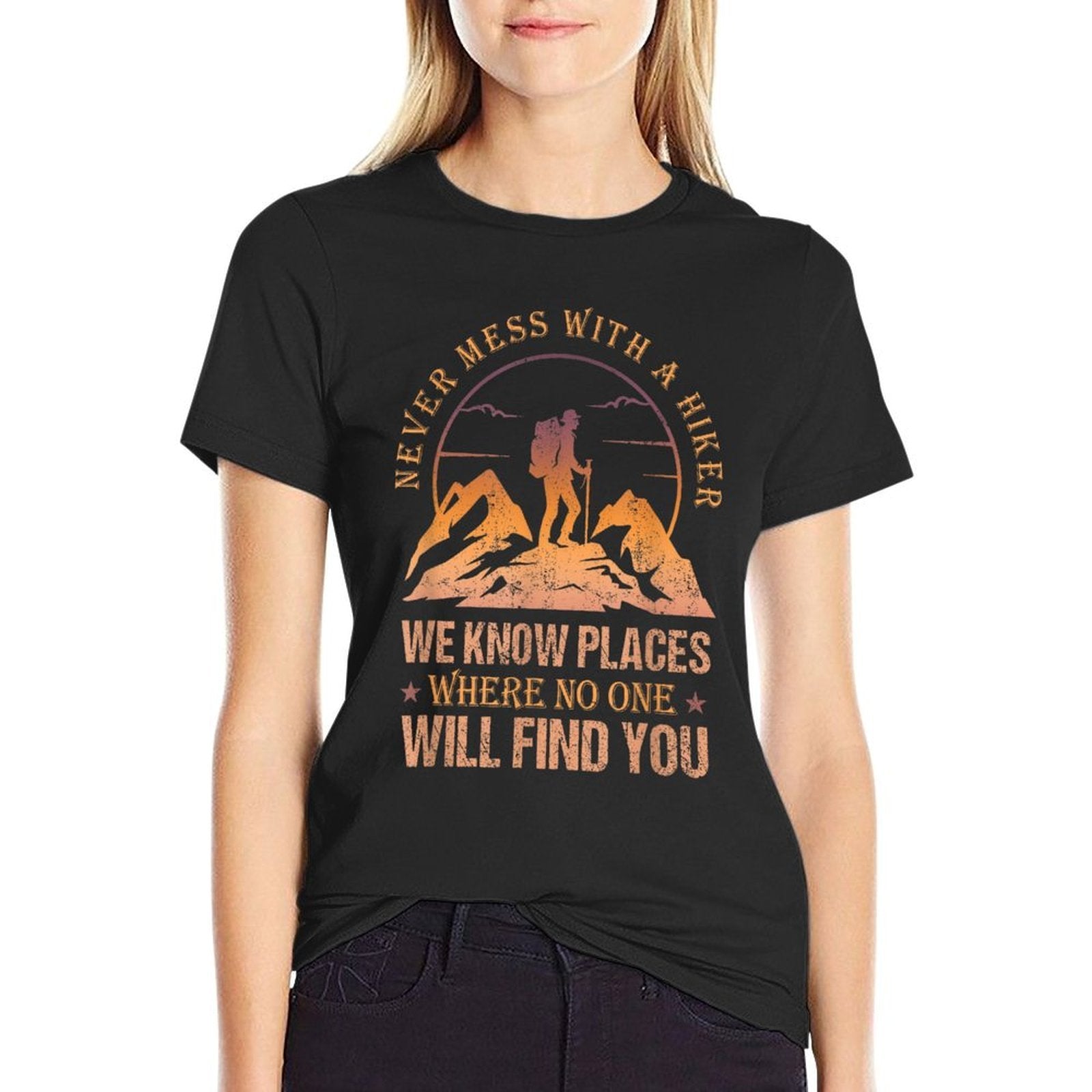 Funny Never Mess With A Hiker Outdoors Hiking Hikers Retro  Polyester Blend T-Shirt