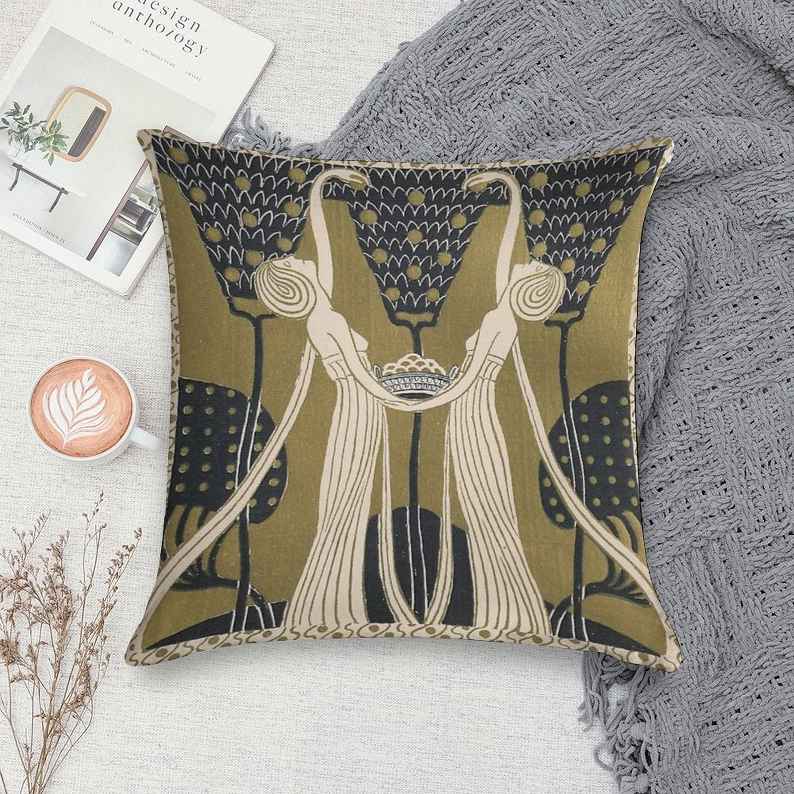 Art Nouveau Women Soft Durable Construction Throw Pillow