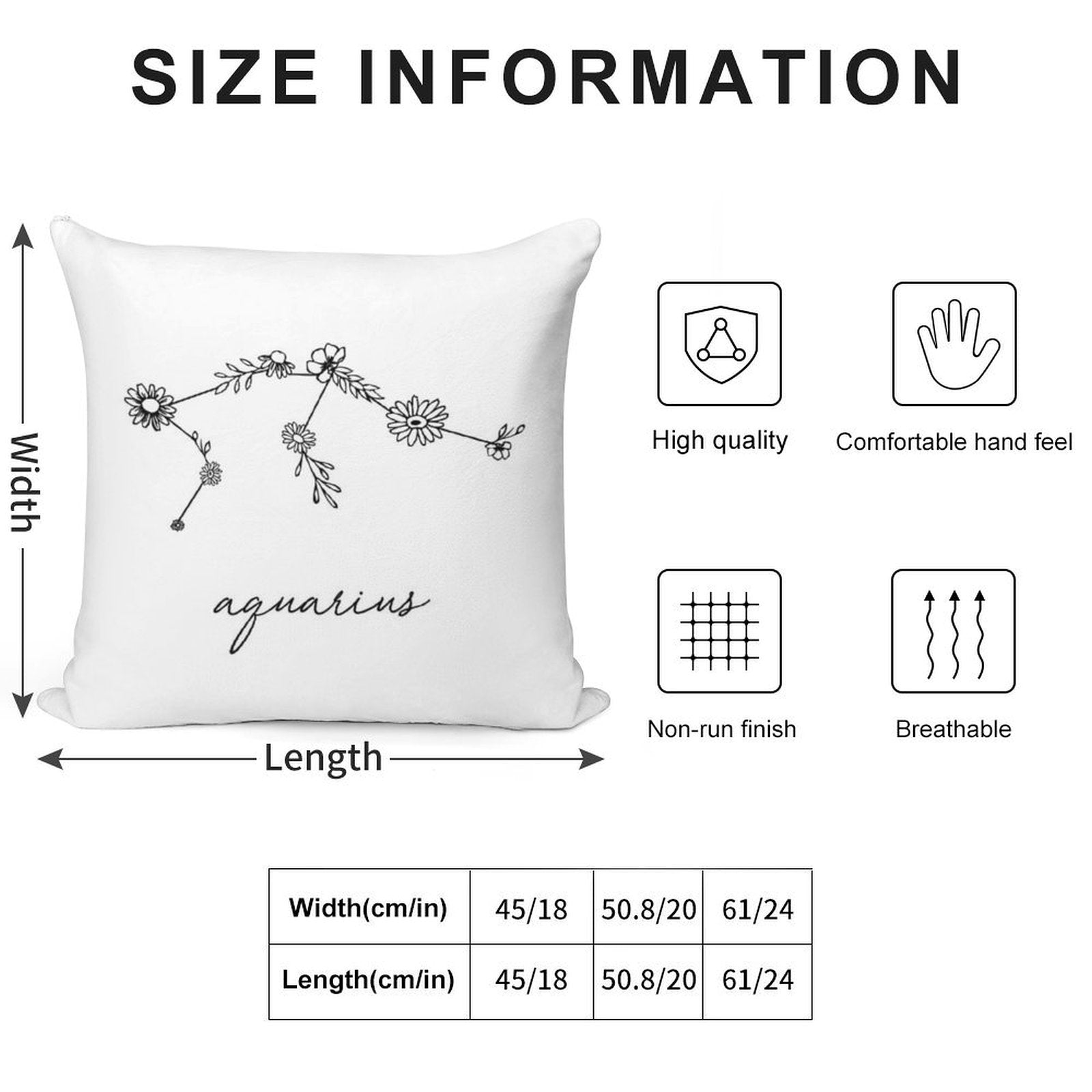 Aquarius Zodiac Wildflower Constellation Soft Durable Construction Throw Pillow