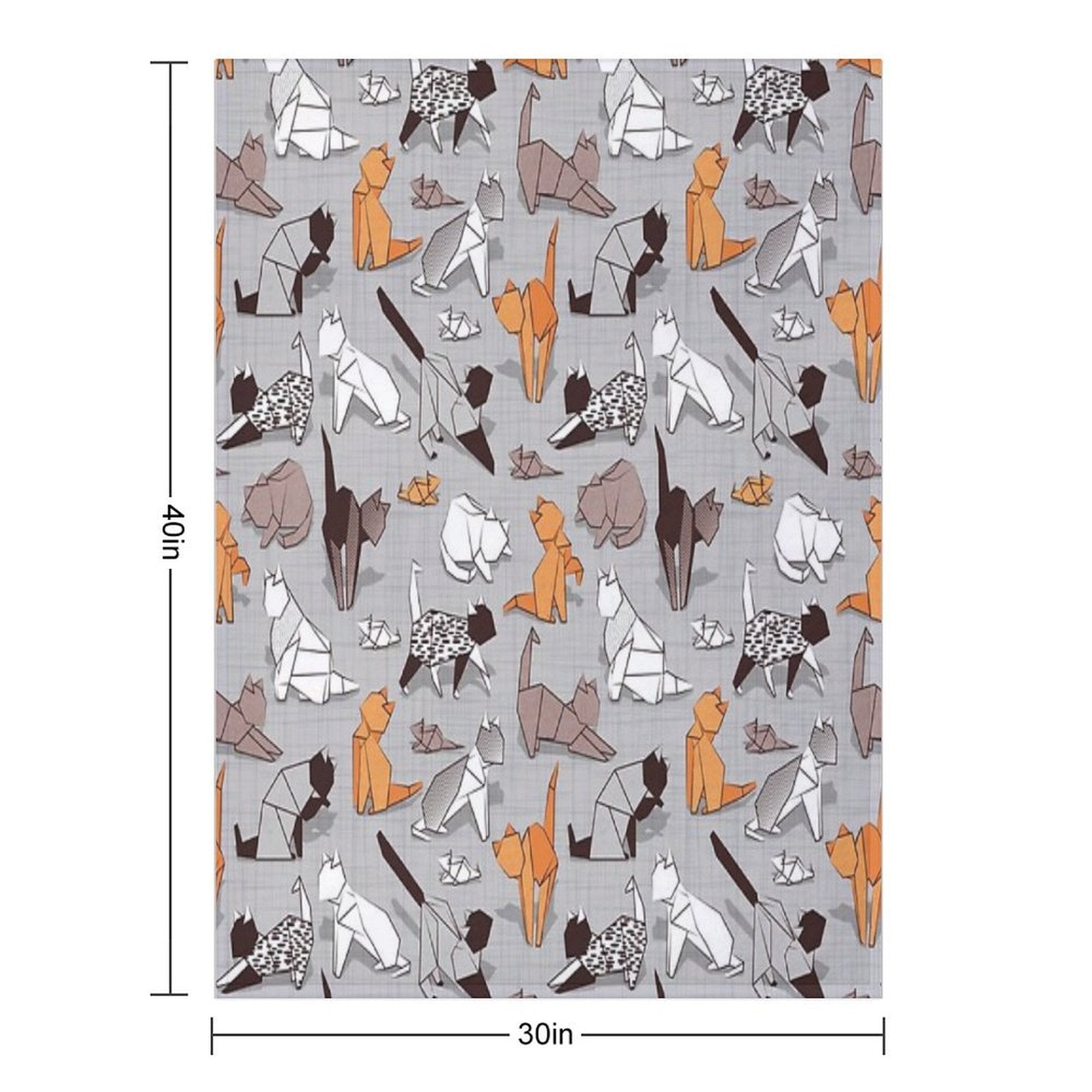 Origami Kitten Friends  Grey Linen Texture Background Paper Cats Sustainable Throw Blanket