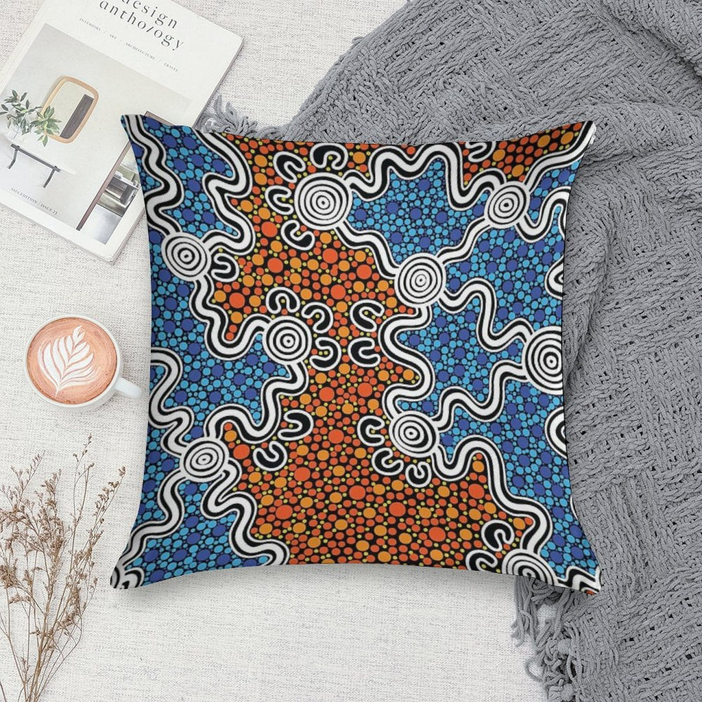 Authentic Aboriginal Art - Soft Luxury Feel Throw Pillow
