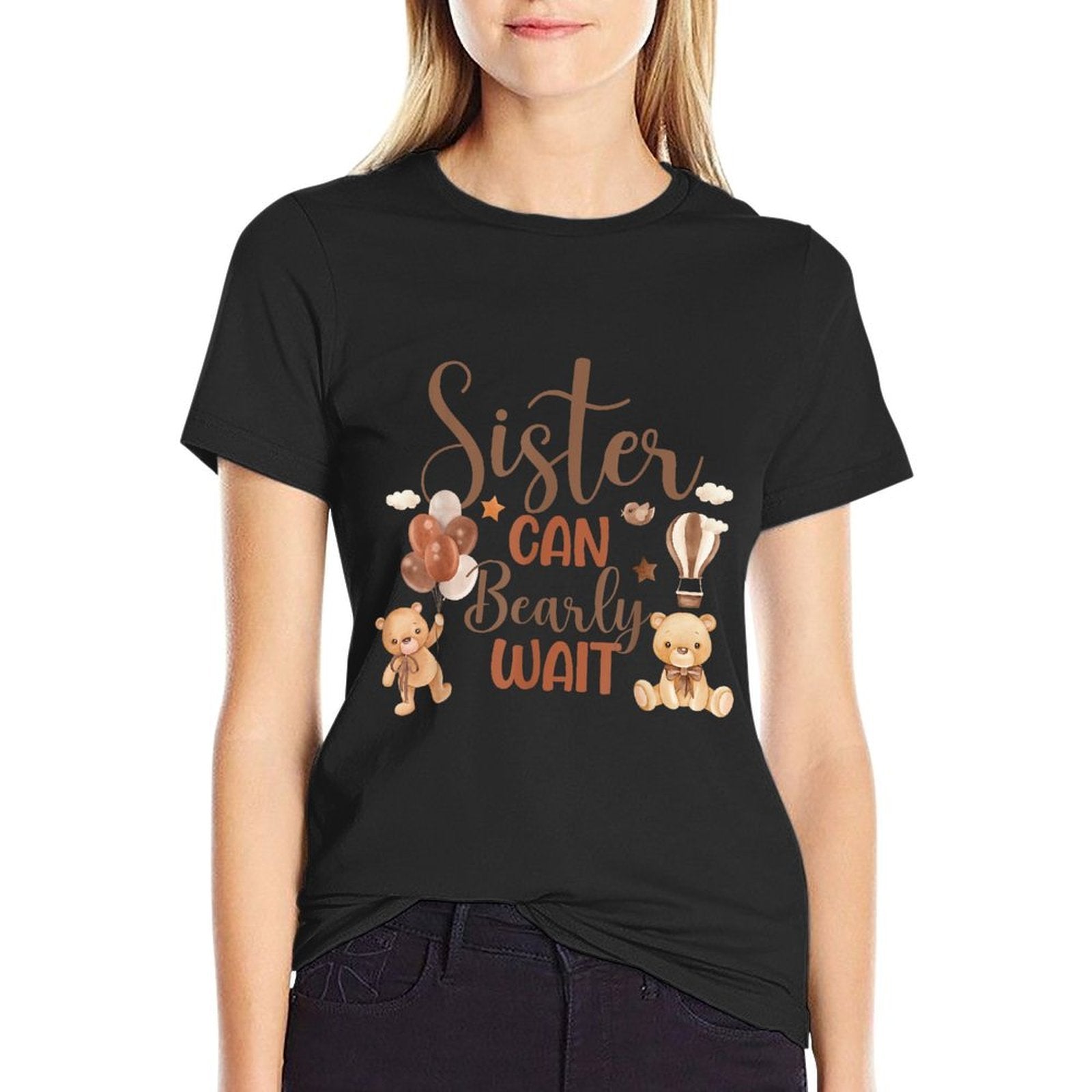 Sister Can Bearly Wait Bear Gender Neutral Boy Baby Shower Comfortable T-Shirt