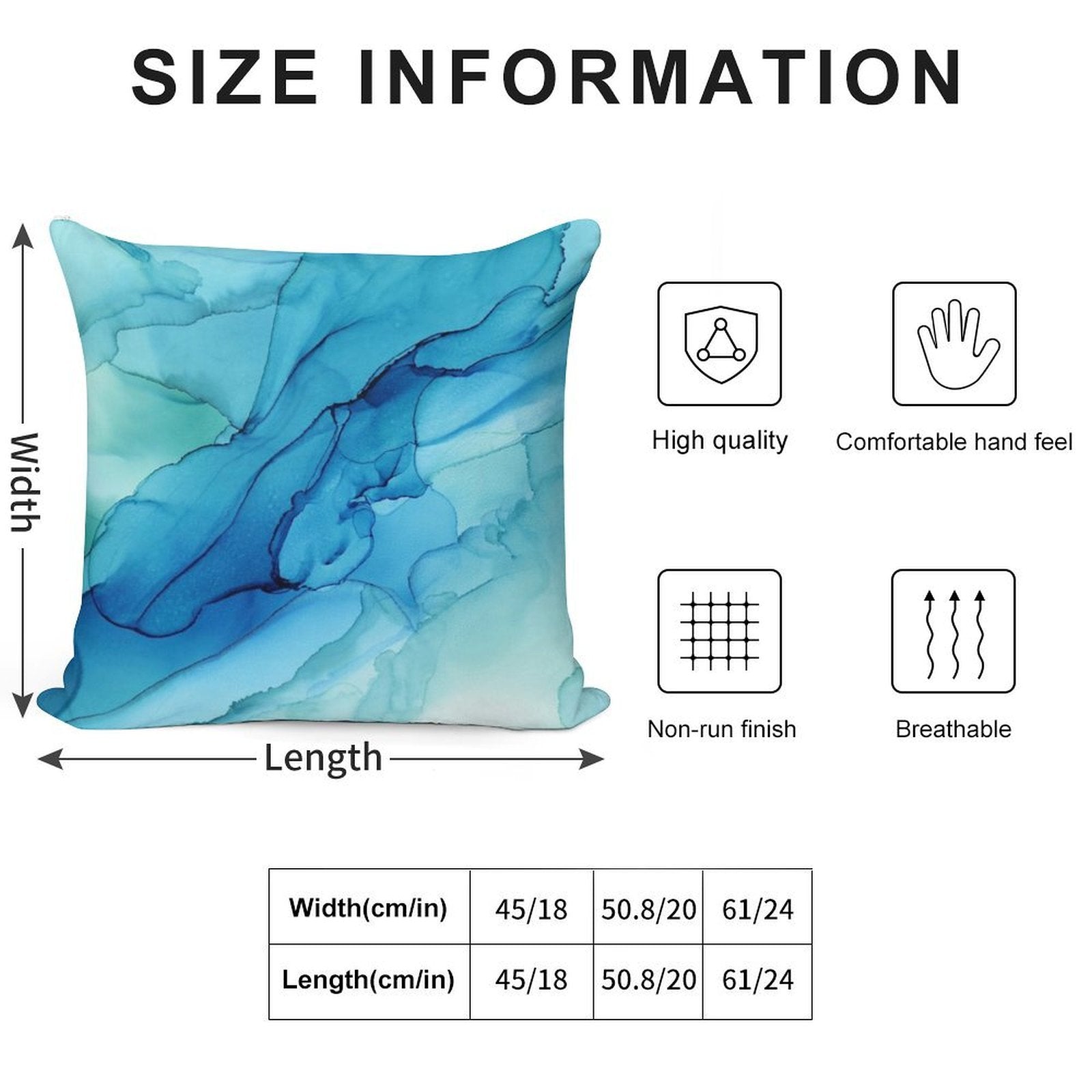 Blue Emerald Water Ombre Abstract Ink Soft Home Decor Throw Pillow