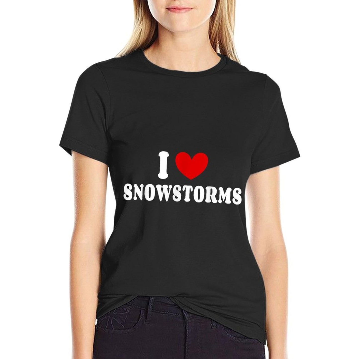 Winter Lover I Love Snowstorms, I Love Snow Snow-themed Love, Unisex-Adults, Kids, Black, Small,, Crew Neck,  Stretchy T-Shirt