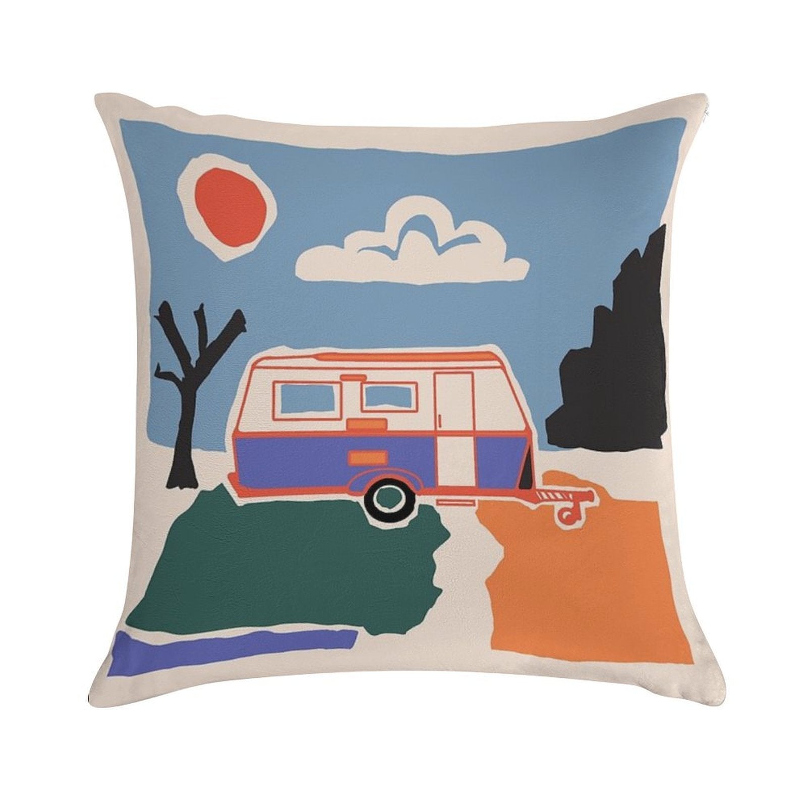 Retro Vintage Caravan Soft Durable Construction Throw Pillow