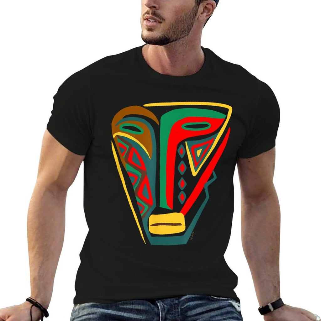 African Mask Outsider Art Abstract Graphic  Cotton T-Shirt