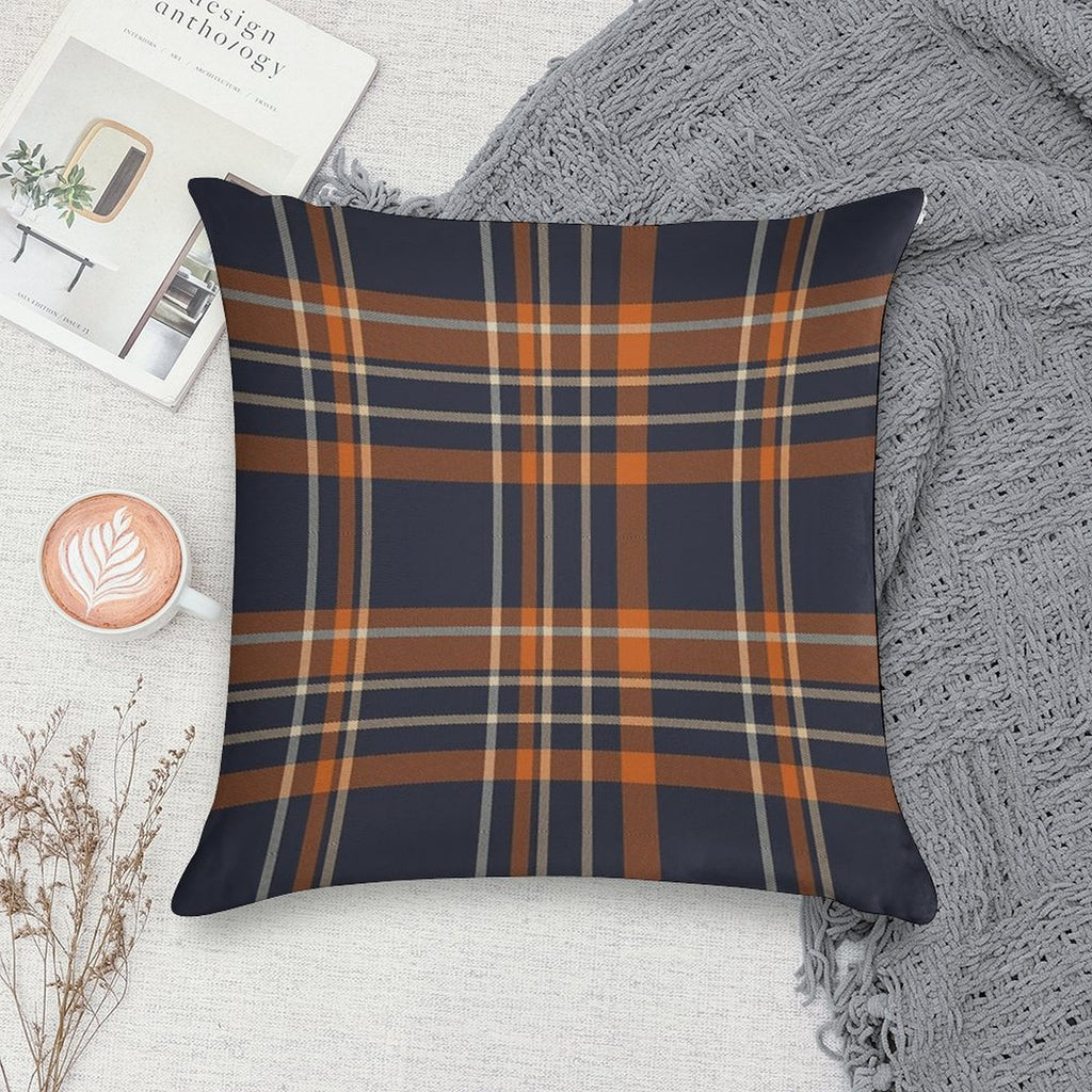 Blue, Tan And Orange Plaid Pattern Soft Gift Ready Throw Pillow