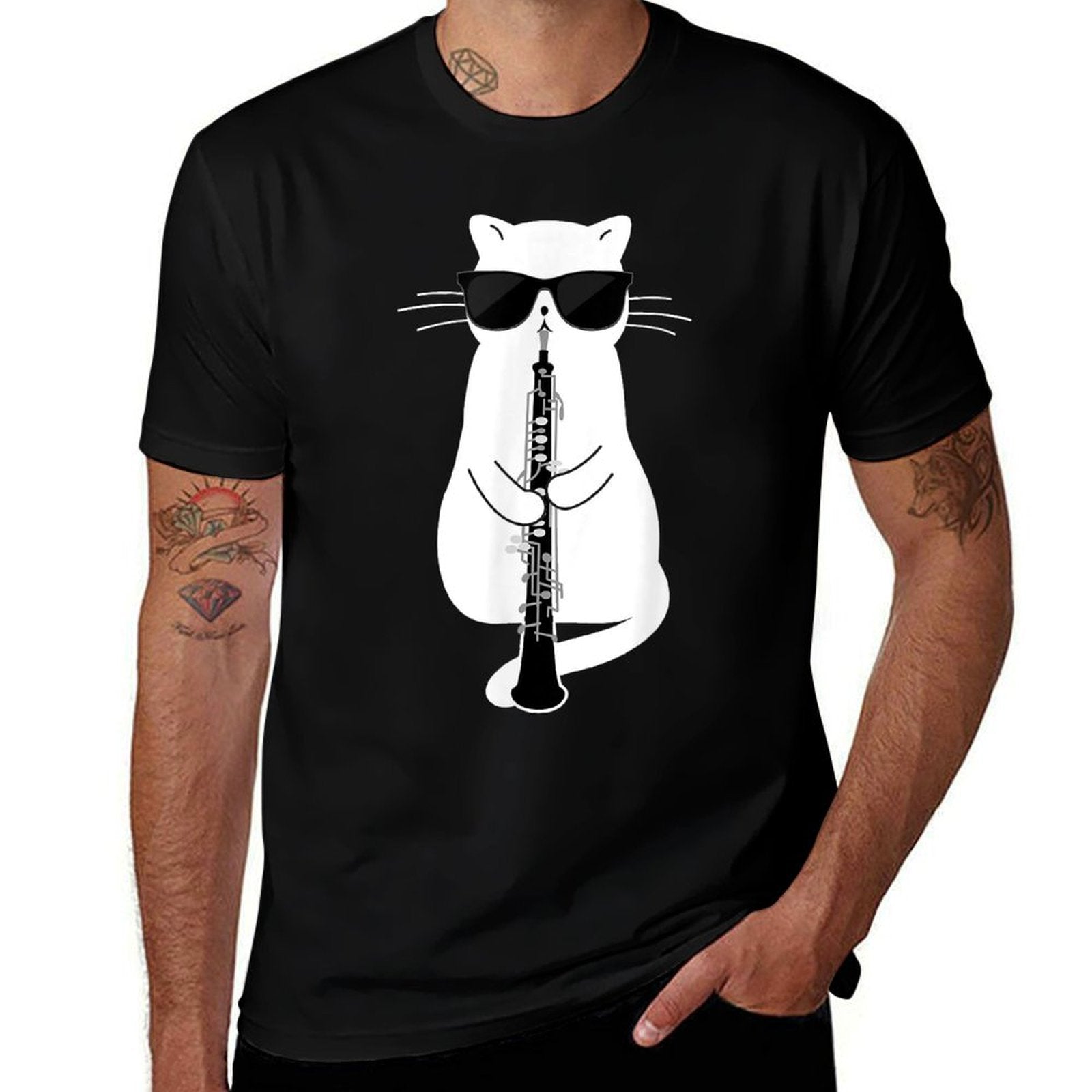 Cat Wearing Sunglasses Playing Oboe  Breathable T-Shirt