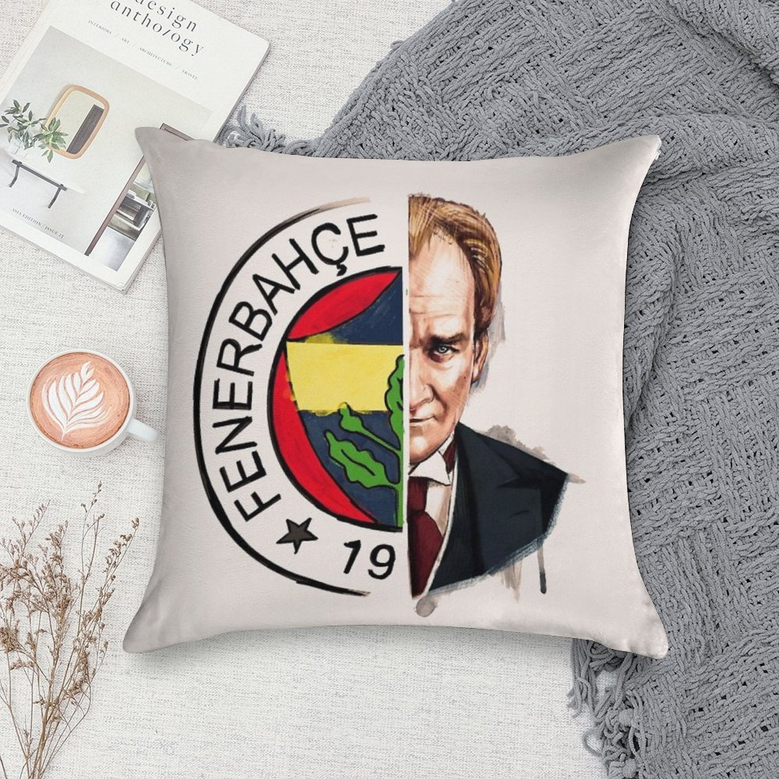 Fenerbahçe Ataturk Soft Short Plush Fabric Throw Pillow