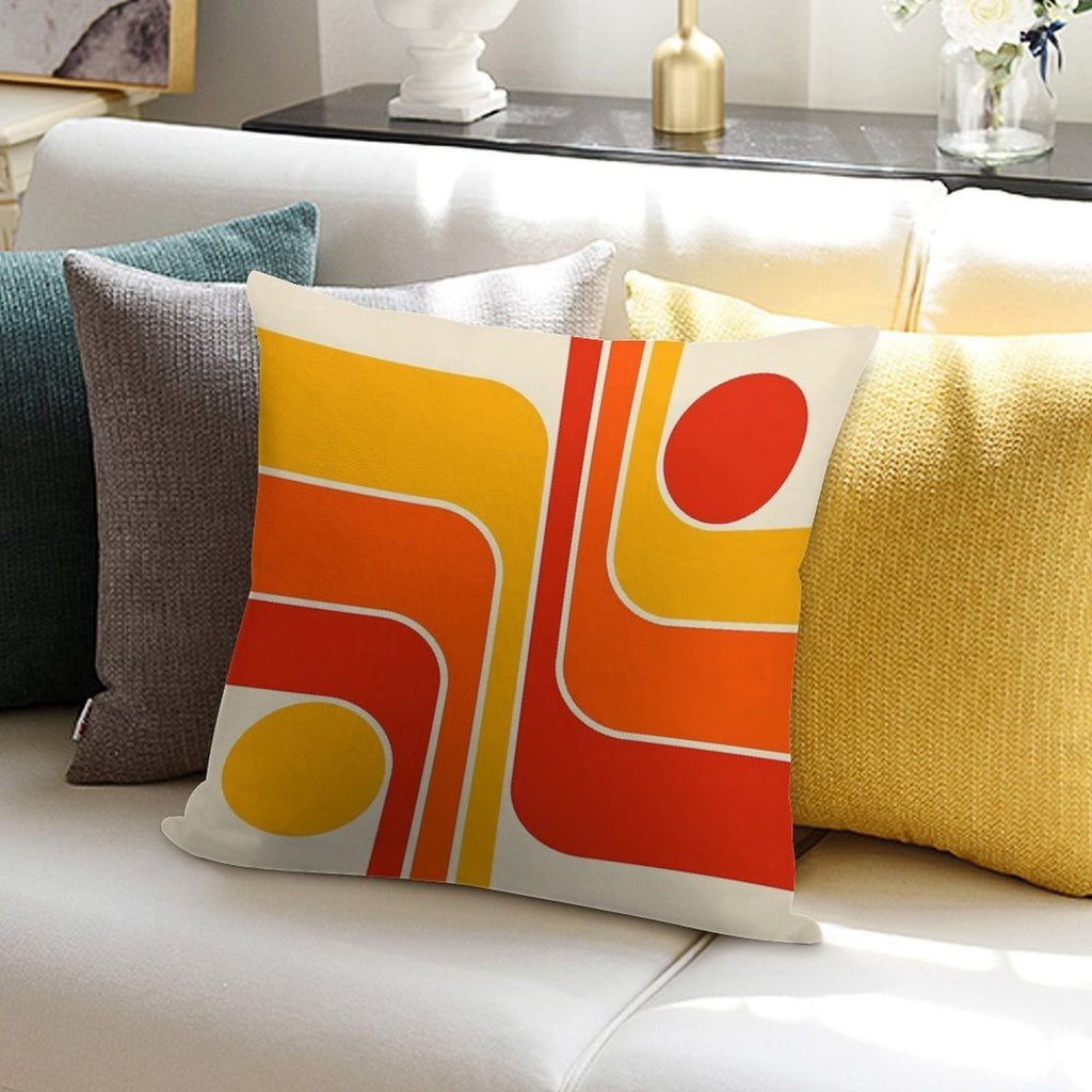 Retro Geometric Design 692 Red Orange Yellow And Beige Soft Ultra-Soft Texture Throw Pillow