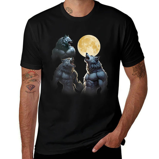 3 Werewolves Howling at The Moon Cryptids Monster Wolves  Vintage-inspired T-Shirt