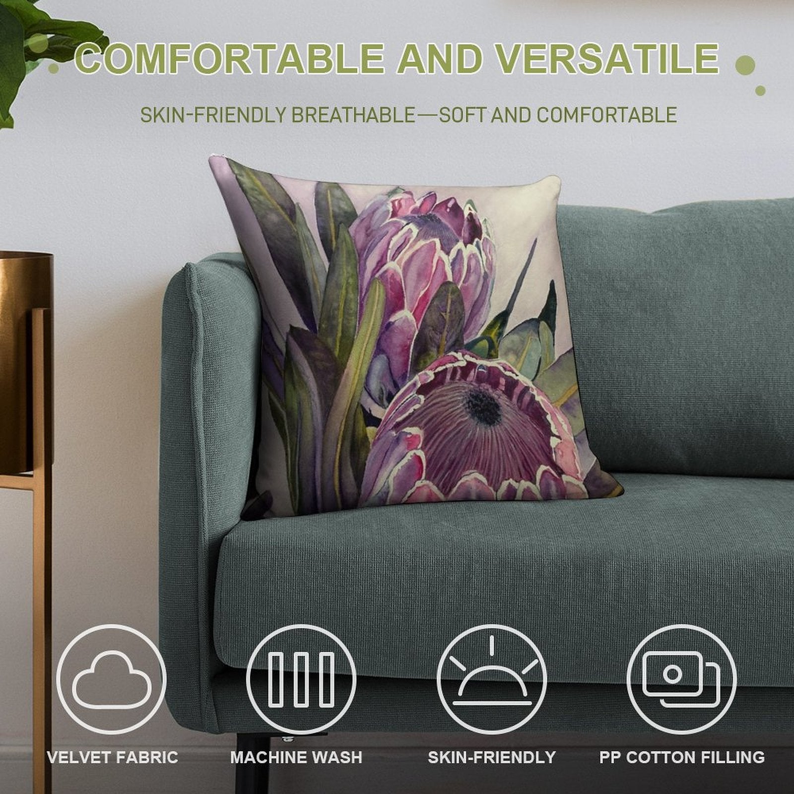 Protea Flower Watercolour Soft Gift Ready Throw Pillow