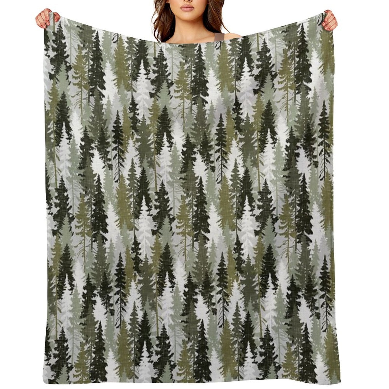 Pine Tree Forest  Olive Machine-washable Throw Blanket