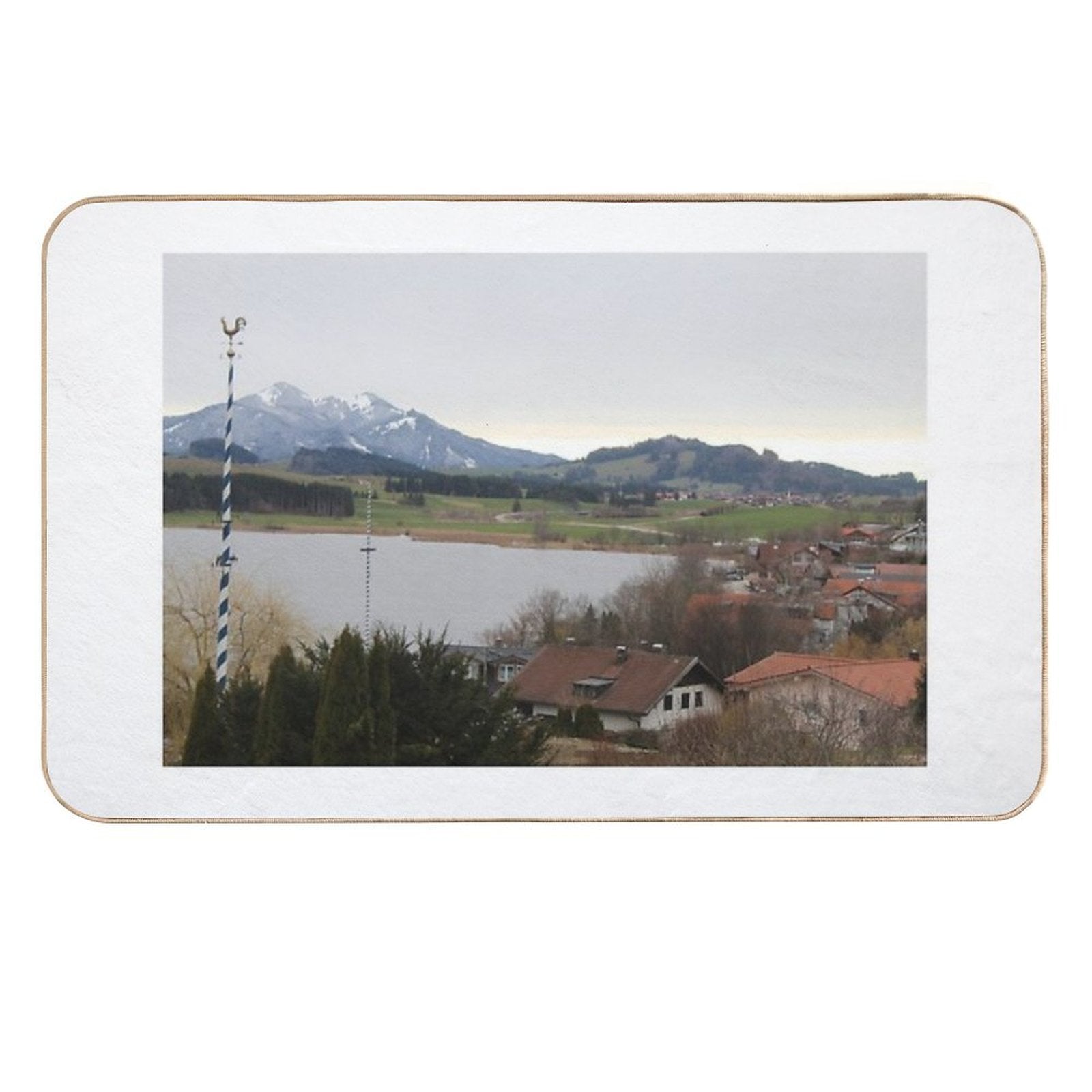 Beautiful Scene with Houses, A Lake And The Alps (in Füßen, Germany)  Easy To Clean Bath Mat