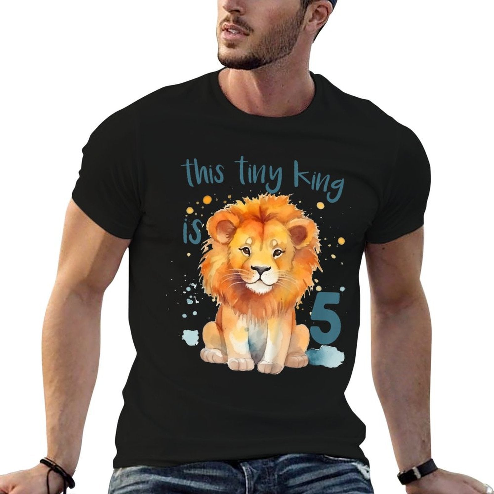 Kids This Tiny King Is 5 Year Old Birthday Boy 5th Birthday Lion  Easy-care T-Shirt
