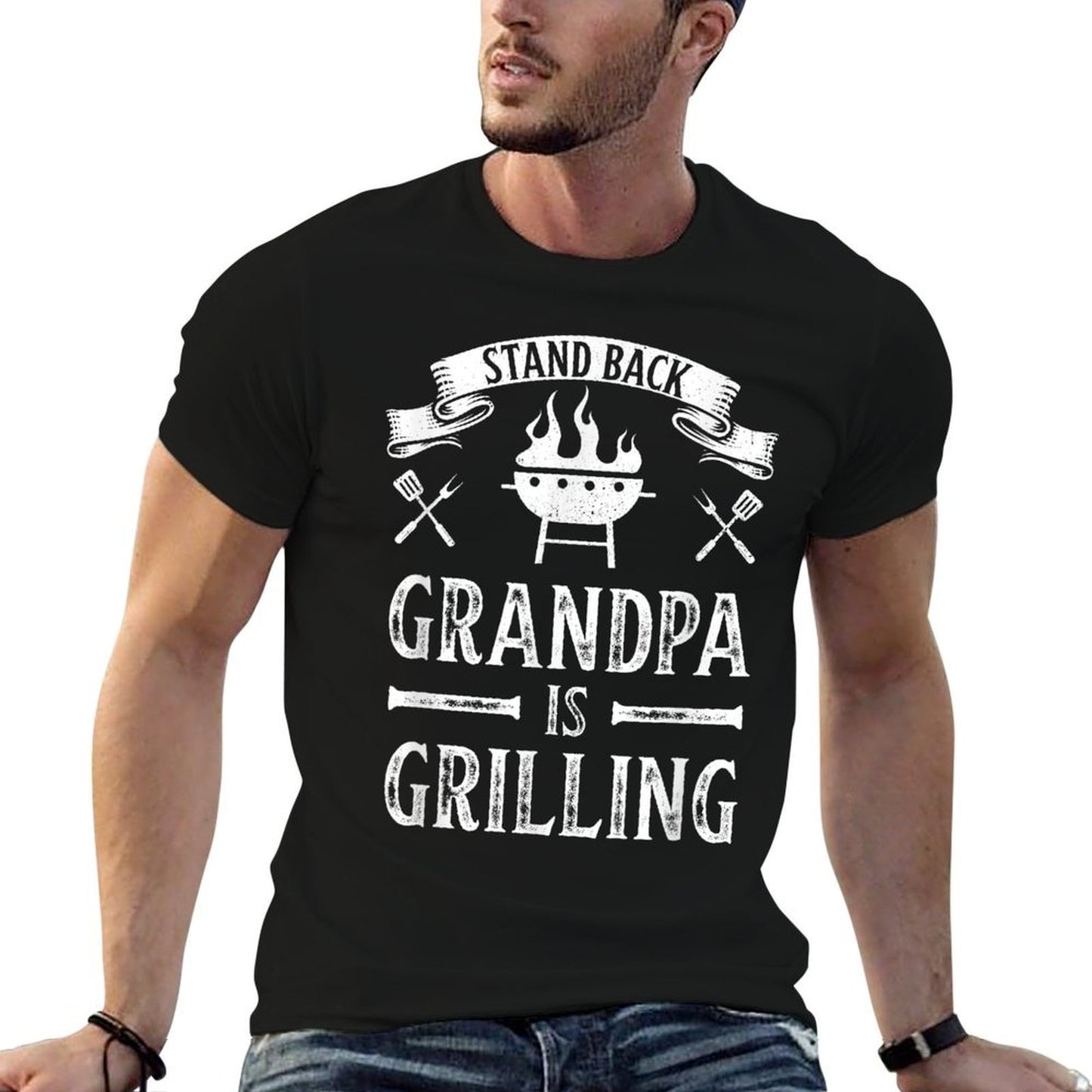 Stand Back Grandpa Is Grilling BBQ Barbecue Fathers Day Gift  Fade-proof Color T-Shirt