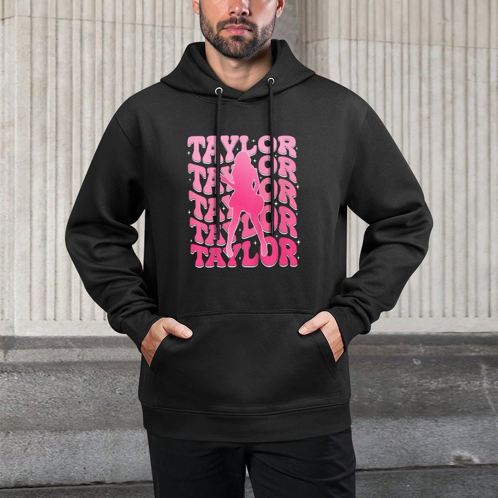 Kids Girl Retro Taylor First Name Personalized Groovy 80s Pink Layering Staple Hoodie