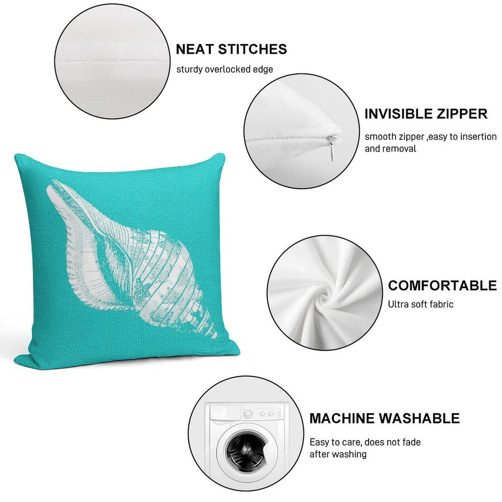 Aqua Blue with White Shell Soft Reinforced Edging Throw Pillow